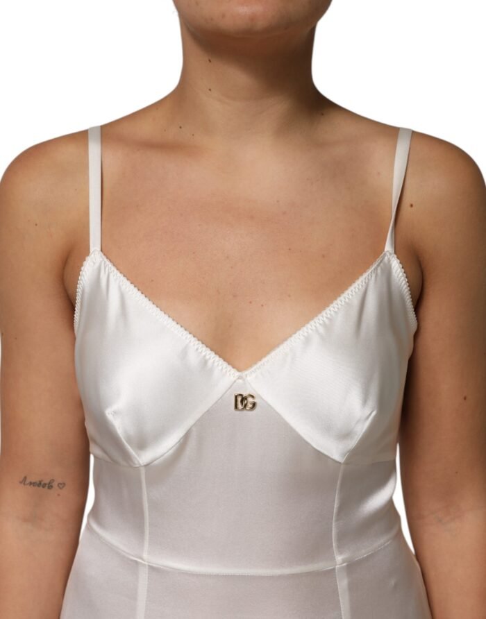 Dolce & Gabbana Beyaz DG Logo Tam Slip İpek Elbise - Görsel 5