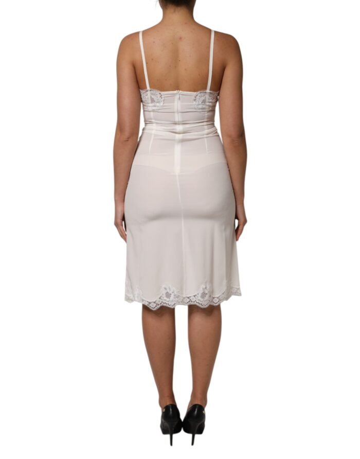 Dolce & Gabbana Beyaz Dantel Altın DG Logo İpek Elbise Uyku Giyimi - Görsel 4