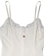 Dolce & Gabbana Beyaz Dantel Altın DG Logo İpek Elbise Uyku Giyimi - Görsel 7