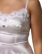 Dolce & Gabbana Beyaz Dantel Altın DG Logolu İpek Elbise Uyku Giyimi - Görsel 6