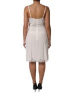 Dolce & Gabbana Beyaz Dantel Altın DG Logolu İpek Elbise - Görsel 4