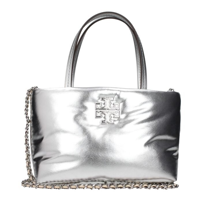 8343314.jpeg Tory Burch 171345040 Gri Deri El Çantası - Görsel 1