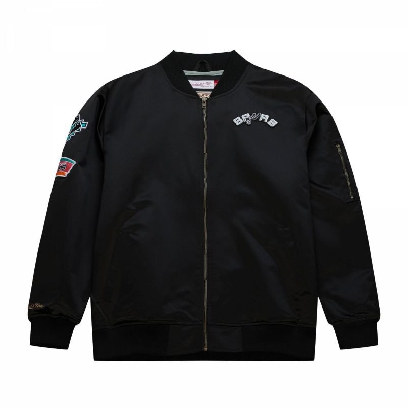 tryoshop-mitchell-ness-lightweight-satin-bomber-san-antonio-spurs-m-jacket-sjkt6599-sasyypppblck-1072897 Mitchell & Ness Hafif Saten Bomber San Antonio Spurs M Ceket - Görsel 1