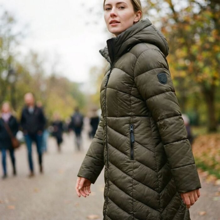 Geographical Norway Blanche Long Kaki DB Lady 0116 Kaki Kadın Ceketi (WZ5491F/GN-Kaki) - Görsel 6