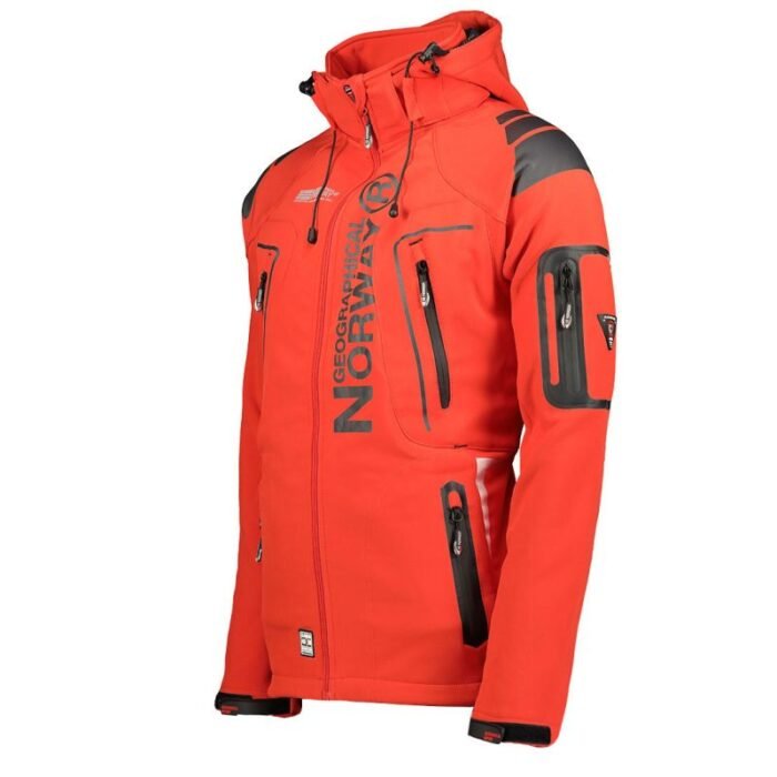 Geographical Norway Techno MEN 056 BS3 Erkek Spor Ceketi, Ayarlanabilir Kapüşonlu, Su Geçirmez, Kırmızı - Görsel 3