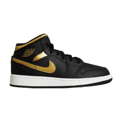 Air Jordan 1 Mid Junior (GS) Basketbol Ayakkabısı Siyah/Metalik Altın - DQ8423-071