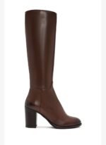 Derimod Kadın Kahverengi Fermuarlı Kalın Topuklu Deri Çizme 25WFD281018
