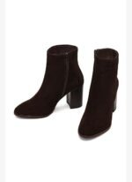 Derimod Kadın Kahverengi Fermuarlı Kalın Topuklu Süet Deri Bot 25WFD163010 - Görsel 3