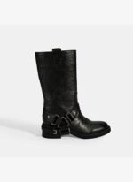 Desa Kadın Siyah Metal Aksesuarlı Deri Biker Bot - Görsel 2