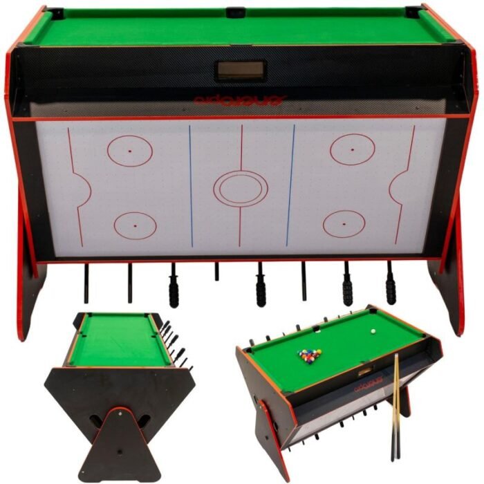 3-in-1 DÖNER OYUN MASASI BİLYARO MASA FUTBOLU HAVA HOKEYİ 121x84.5x85.3CM SİYAH - Görsel 4