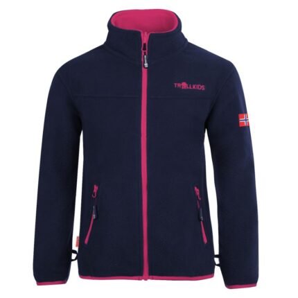 Kız Çocukları İçin Trollkids Oppdal Ceket XT Fermuarlı Polar Ceket, Lacivert/Pembe (415-114)