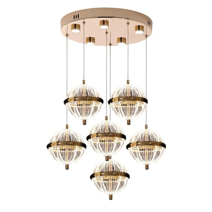Apliqa Barkın 6'lı 40 Watt Yuvarlak Gold Ledli Modern Salon Avize - Görsel 2
