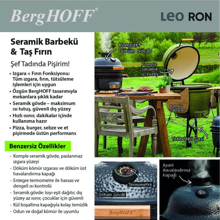 Berghoff Ron Mat Antrasit Büyük Seramik Barbekü Ve Fırın 58 Cm - Görsel 5