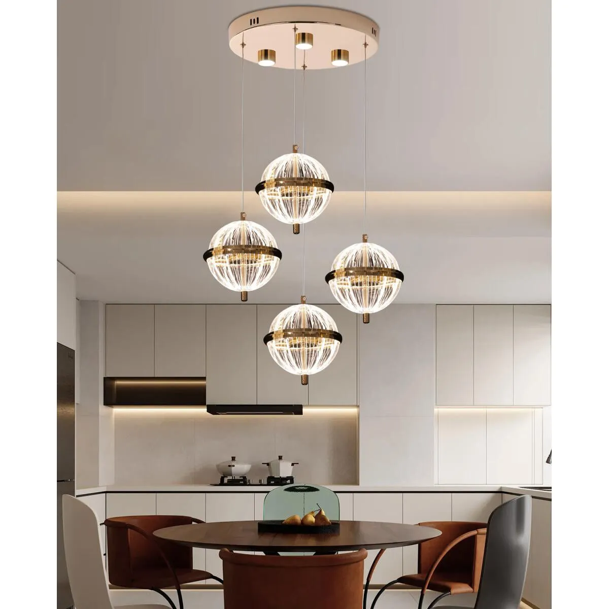 0b09ffdb206ecebb8b21-0 Apliqa Barkın 4'lü 24 Watt Yuvarlak Gold Ledli Modern Salon Avize - Görsel 1