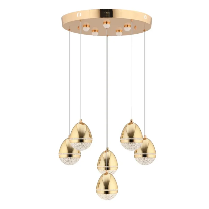 Apliqa Amaya 6'lı Yuvarlak Gold Damla Başlıklı Modern Salon Led Avize - Görsel 2