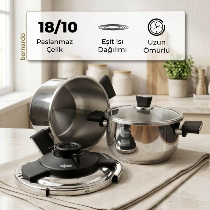Bernardo Smart Cook 2'li 4-6l İndüksiyon Tabanlı Düdüklü Tencere Seti Siyah - Görsel 4