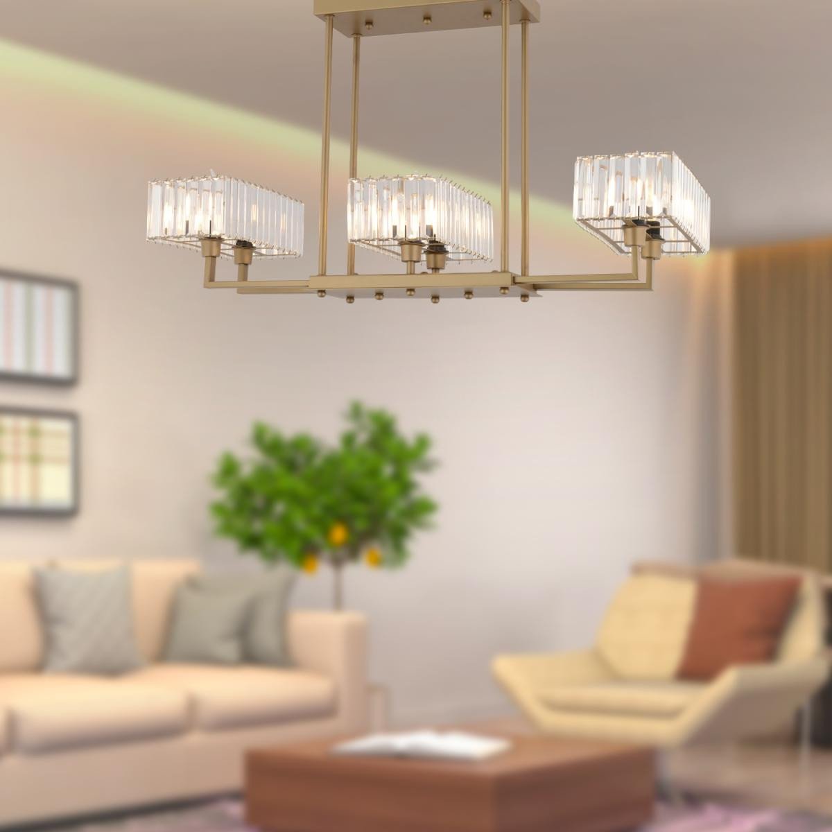 ed1fb2d873d25276f4d3-0 Apliqa Brambles 6'lı Eskitme Kristalli Taşlı Modern Tasarım Kristal Salon Avize - Görsel 1