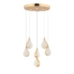 Apliqa Biana 6'lı Yuvarlak Gold Damla Başlıklı Modern Salon Led Avize - Görsel 3