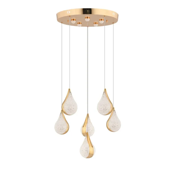 Apliqa Biana 6'lı Yuvarlak Gold Damla Başlıklı Modern Salon Led Avize - Görsel 3