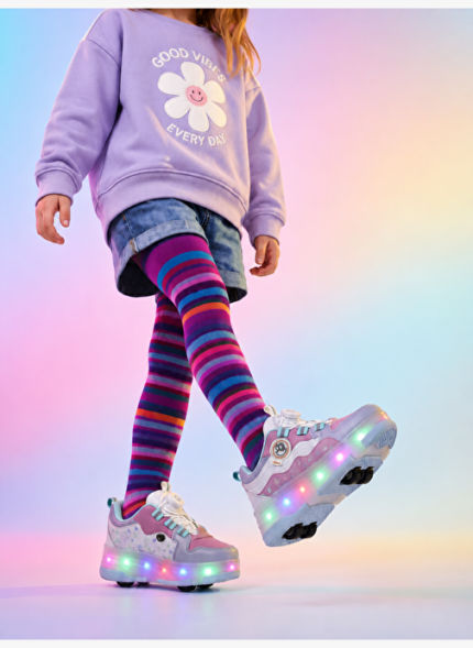 Casabony Pembe Işıklı Patenli Kız Çocuk Sneaker Ayakkabı