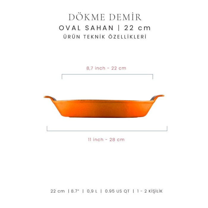 Voeux Kitchenware Amusant Turuncu Oval Döküm Sahan Ve Ahşap Nihale 20 Cm - Görsel 2