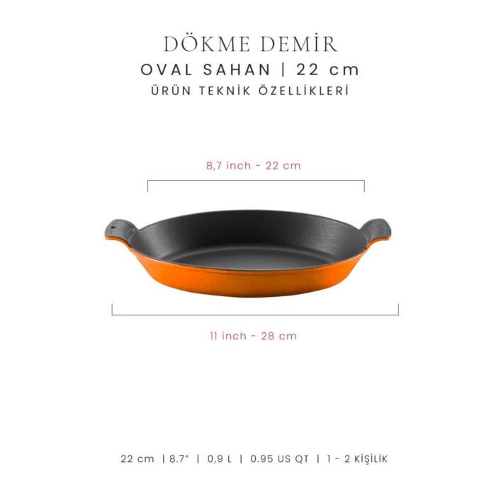 Voeux Kitchenware Amusant Turuncu Oval Döküm Sahan Ve Ahşap Nihale 20 Cm - Görsel 3