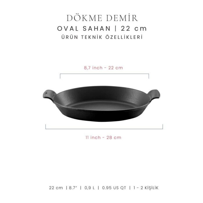 Voeux Kitchenware Elegance Siyah Oval Döküm Sahan Ve Ahşap Nihale 20 Cm - Görsel 2