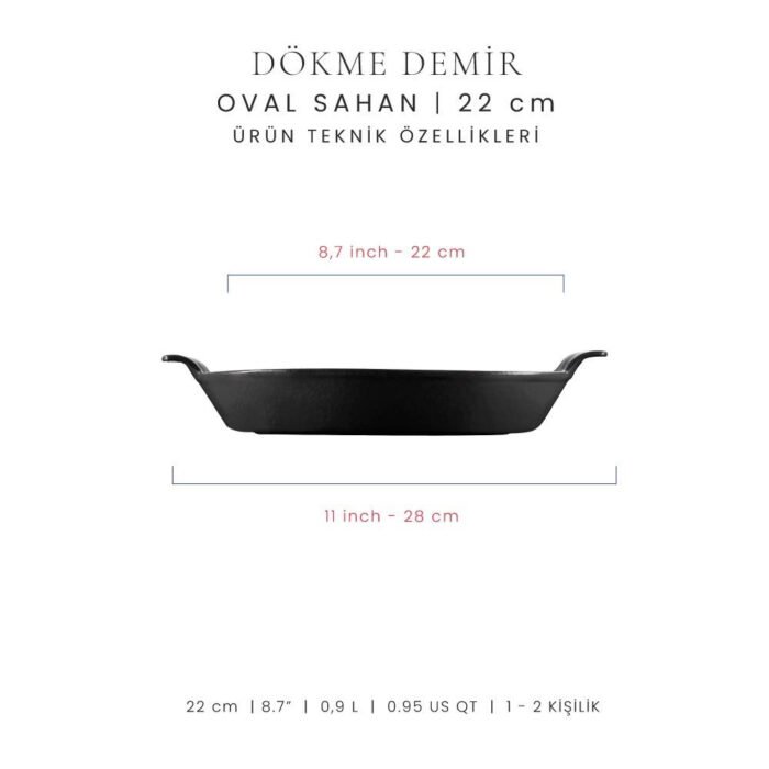 Voeux Kitchenware Elegance Siyah Oval Döküm Sahan Ve Ahşap Nihale 20 Cm - Görsel 3