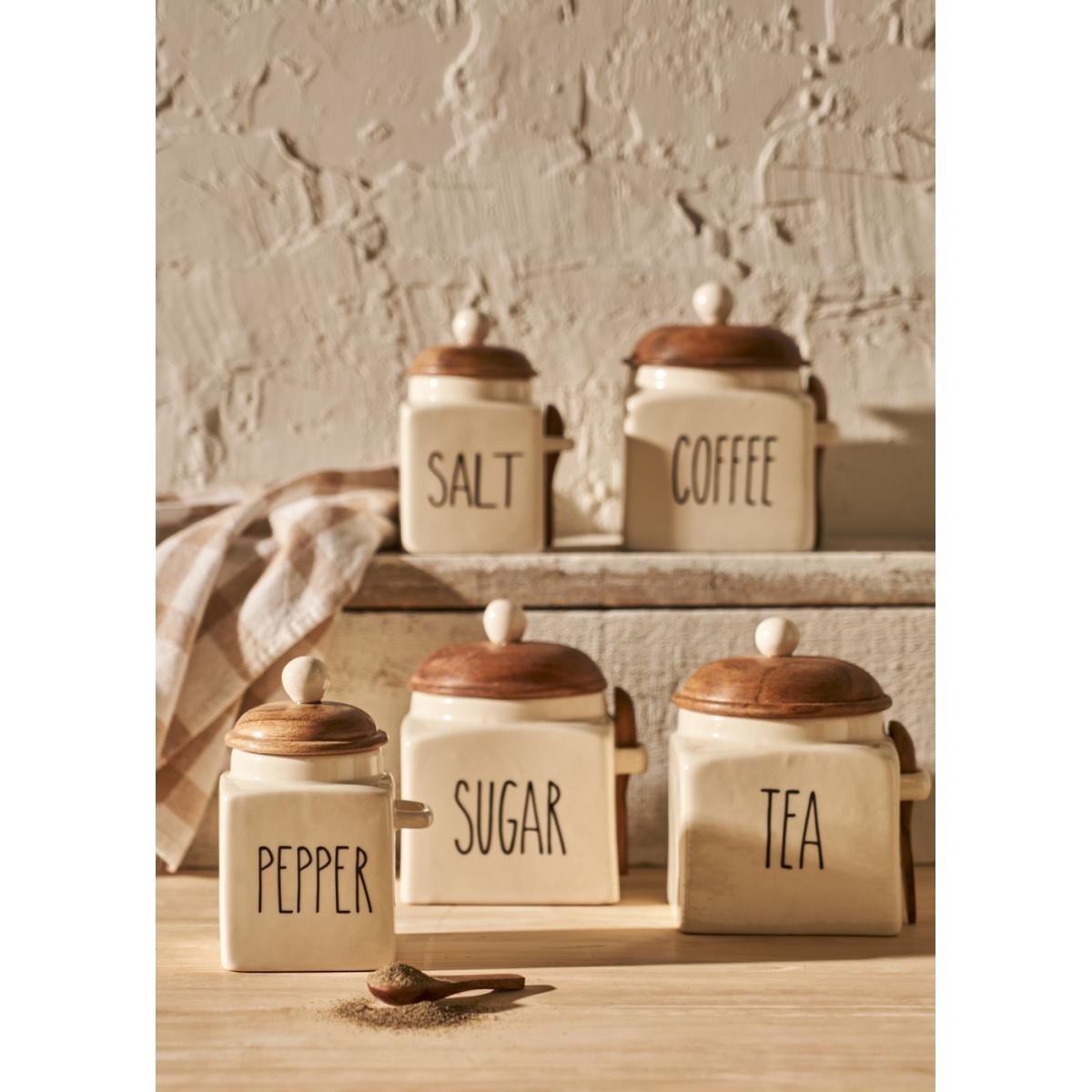 57b6f09b0303b51a1a61-0 Bella Maison Hygge Seramik 5'li Kavanoz Seti Krem - Görsel 1