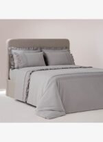 Ecocotton Adelya Battal Boy Nevresim Takımı %100 Organik Pamuk Keten Brodeli Gri 240x220 Cm