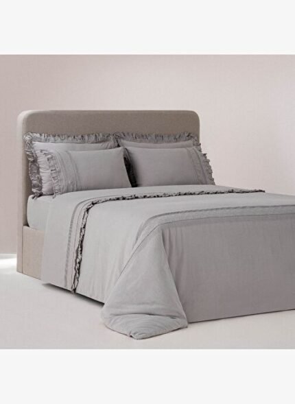 Ecocotton Adelya Battal Boy Nevresim Takımı %100 Organik Pamuk Keten Brodeli Gri 240x220 Cm