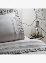 Ecocotton Adelya Battal Boy Nevresim Takımı %100 Organik Pamuk Keten Brodeli Gri 240x220 Cm - Görsel 3