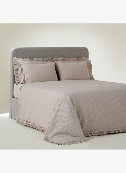 Ecocotton Ayda Battal Boy Nevresim Takımı %100 Organik Pamuk Dokuma Bej 240x220 Cm