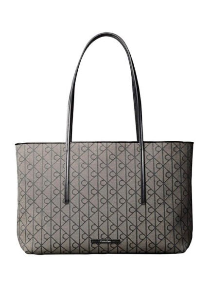 Calvin Klein Siyah Kadın Tote Çanta EMBLEM AOP JACQUARD TOTE W/POUCH