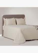 Ecocotton Charla Battal Boy Nevresim Takımı %100 Organik Pamuk Kenevir Karışımlı Ekru-Kırmızı 240x220 Cm
