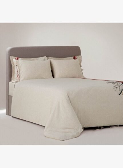 Ecocotton Charla Battal Boy Nevresim Takımı %100 Organik Pamuk Kenevir Karışımlı Ekru-Kırmızı 240x220 Cm