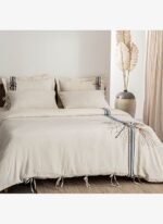 Ecocotton Charla Çift Kişilik Nevresim Takımı %100 Organik Pamuk Kenevir Karışımlı Ekru-Lacivert 200x220 Cm