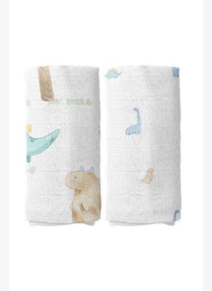 Casadora Baby Dino %100 Organik Pamuk Müslin 2'li Örtü Seti 90 x 90 cm