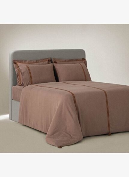 Ecocotton Hazar Çift Kişilik Nevresim Takımı %100 Organik Pamuk Saten Parça Boya Bej 200x220 Cm