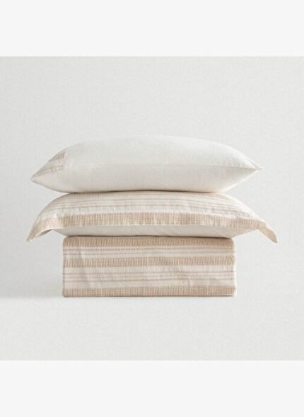 Ecocotton İkra Battal Boy Nevresim Takımı %100 Organik Pamuk Dokuma Krem-Bej 240x220 Cm