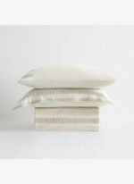 Ecocotton İkra Battal Boy Nevresim Takımı %100 Organik Pamuk Dokuma Krem-Yeşil 240x220 Cm