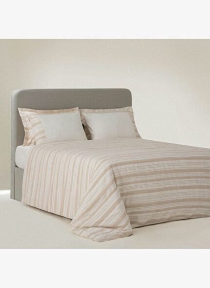 Ecocotton İkra Çift Kişilik Nevresim Takımı %100 Organik Pamuk Dokuma Krem-Bej 200x220 Cm