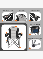 KingCamp Cedar Deluxe Ultra Bel Destekli Kamp Sandalyesi Grey - Görsel 3