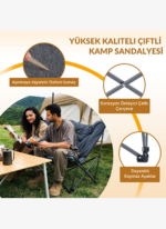 KingCamp Lemon Lux Double Ultra Konforlu Çift Kişilik Kamp Sandalyesi Grey - Görsel 3