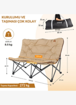 KingCamp Lemon Lux Double Ultra Konforlu Çift Kişilik Kamp Sandalyesi Khaki - Görsel 4