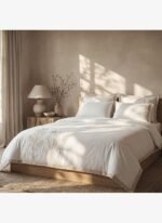 Ecocotton Leda Çift Kişilik Nevresim Takımı %100 Organik Pamuk Keten Nakışlı Krem 200x220 Cm