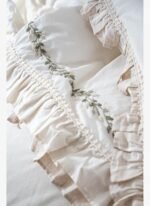 Ecocotton Leyna Battal Boy Nevresim Takımı %100 Organik Pamuk Keten El Nakışlı Krem 240x220 Cm - Görsel 3