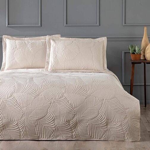 Linens Leaf Çift Kişilik Yatak Örtüsü Seti Taş