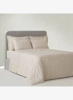 Ecocotton Mihra Çift Kişilik Nevresim Takımı %100 Organik Pamuk Keten Nakışlı Bej 200x220 Cm
