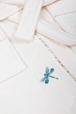 Ecocotton Nina Kız Çocuk Bornoz %100 Organik Pamuk Nakışlı Krem-Sarı
